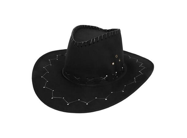 Cowboyhatt - Sort - Lærlook 1 Hatt til voksen - Onesize 