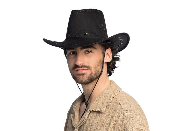 Cowboyhatt - Sort - Lærlook 1 Hatt til voksen - Onesize 