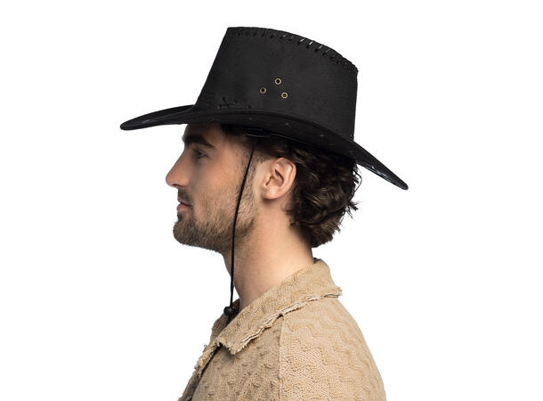 Cowboyhatt - Sort - Lærlook 1 Hatt til voksen - Onesize 