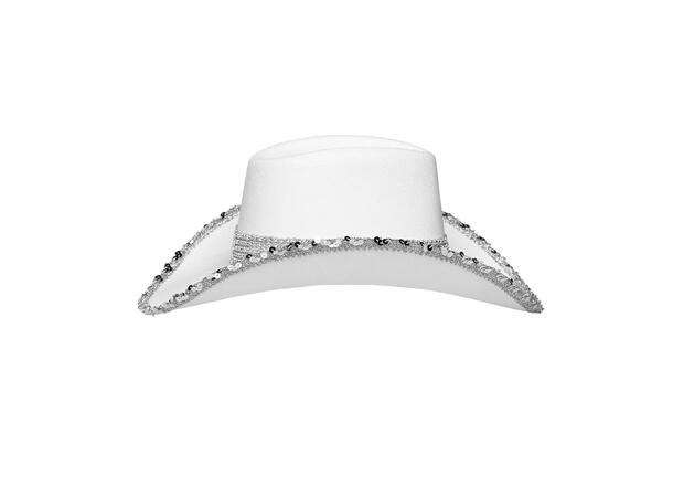 Cowboyhatt m/paljetter - Hvit 1 Hatt til voksen - Onesize 