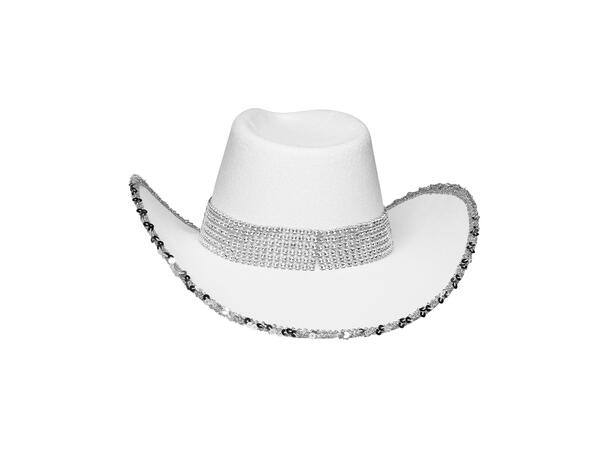 Cowboyhatt m/paljetter - Hvit 1 Hatt til voksen - Onesize 