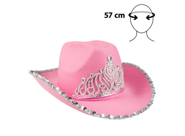 Cowboyhatt med paljetter og krone - Rosa 1 Hatt til voksen - Onesize 