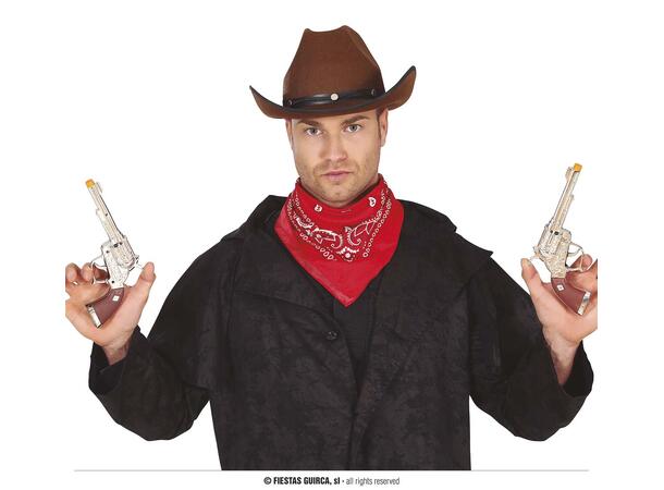 Cowboypistoler - sølv m/mønster 2 Lekespistoler i plast - 25cm 
