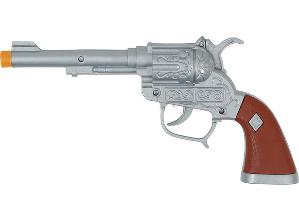 Cowboypistoler - sølv m/mønster 2 Lekespistoler i plast - 25cm 