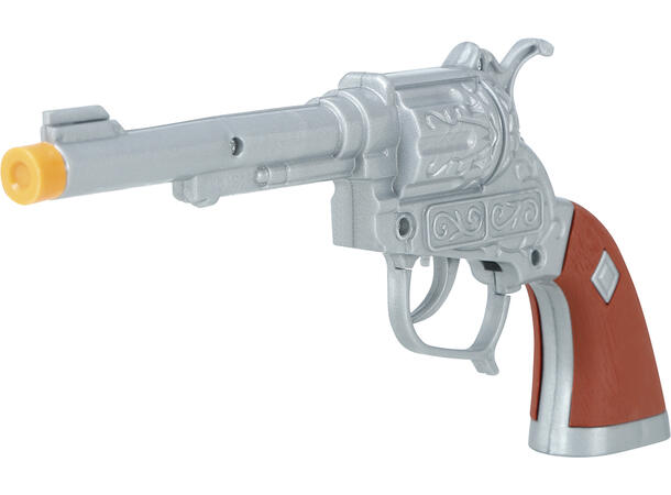Cowboypistoler - sølv m/mønster 2 Lekespistoler i plast - 25cm 