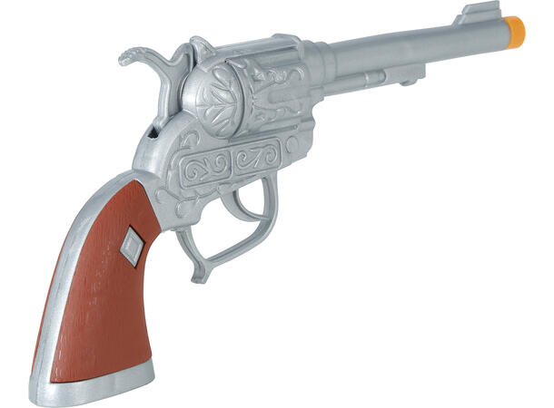 Cowboypistoler - sølv m/mønster 2 Lekespistoler i plast - 25cm 