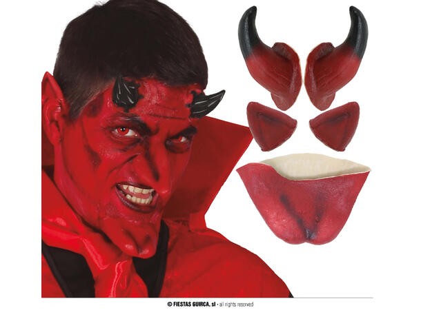 Demonsett - Ører, horn og hake 1 Sett i lateks 