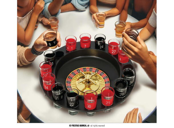 Drikkelek - Rulett - 16-glass 1 Drikkelek m/rulett 29cm og 16 glass 