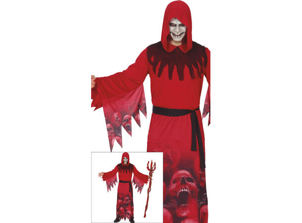 Døden - Rød tunika, hette og belte 1 Herrekostyme - str 52-54 (L) 