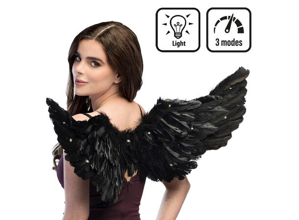 Englevinger m/LED-lys - Sort 1 Par vinger - 80x37cm 