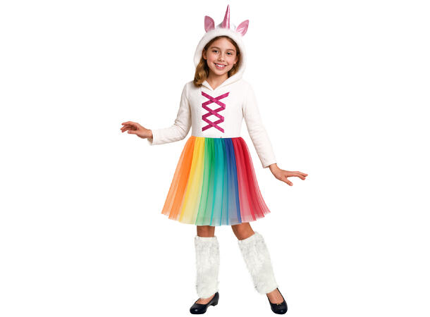 Enhjøring - Kjole, leggvarmer og hette 1 Barnekostyme til jente - Str 3-4 År 