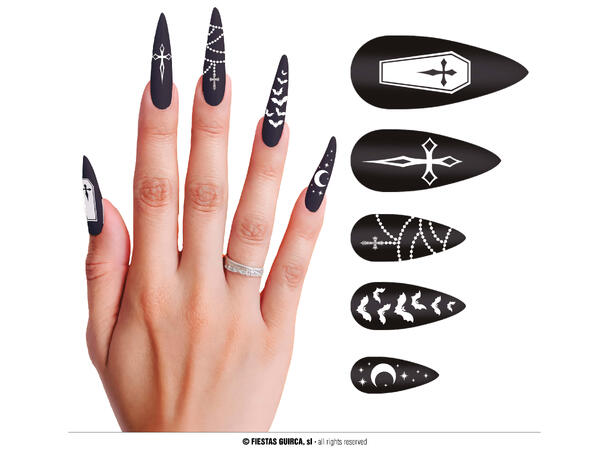 Falske negler lange - Vampyr 12 falske negler m/lim 
