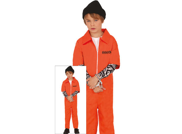 Fangekostyme -Oransje m/Tatovering ermer 1 Barnekostyme til gutt - Str 5-6 År 