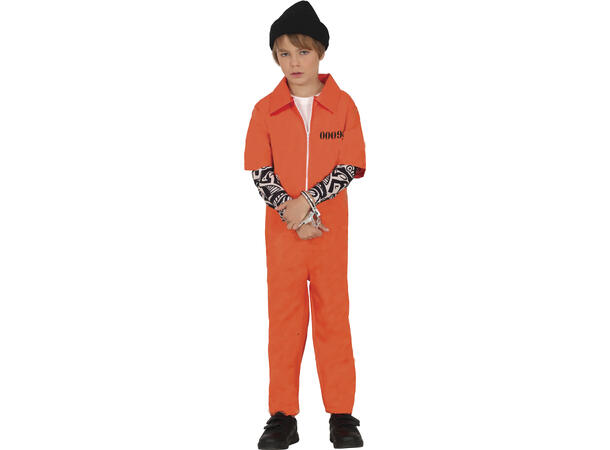 Fangekostyme -Oransje m/Tatovering ermer 1 Barnekostyme til gutt - Str 5-6 År 