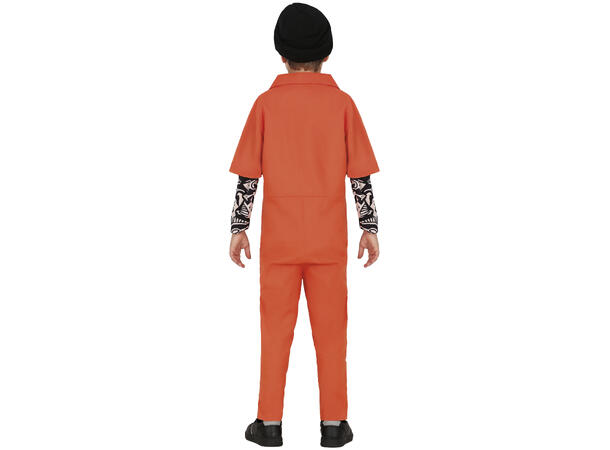 Fangekostyme -Oransje m/Tatovering ermer 1 Barnekostyme til gutt - Str 5-6 År 