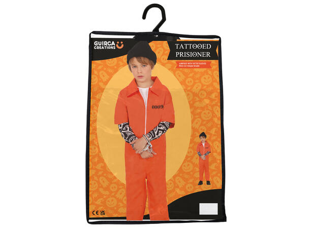 Fangekostyme -Oransje m/Tatovering ermer 1 Barnekostyme til gutt - Str 5-6 År 