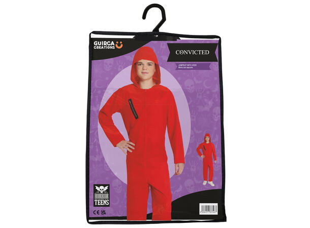 Fangekostyme - Onepiece - Rød 1 Barnekostyme Unisex - Str 14-16 År 