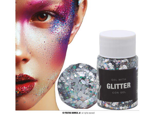 Glitter Gel - Sølv 1 Beholder med gel - 20g 