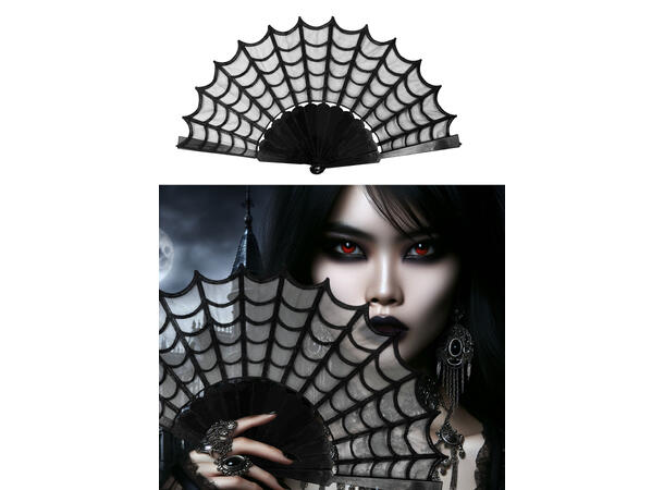 Gotisk vifte - sort 1 Vifte i PVC/Ployester - 24cm 