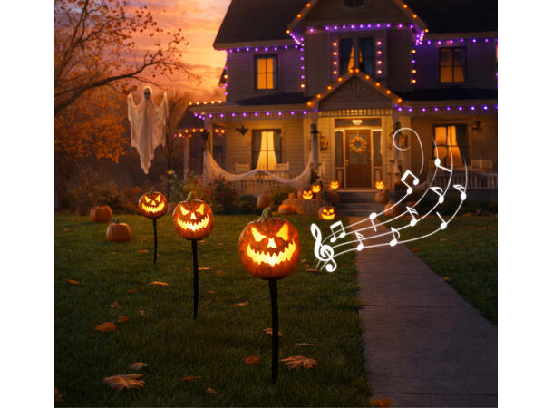 Gresskar m/lyd og lys - oransje 3 Gresskar i PVC m/lys og lyd - 13cm 