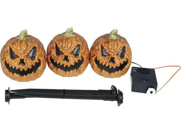 Gresskar m/lyd og lys - oransje 3 Gresskar i PVC m/lys og lyd - 13cm 