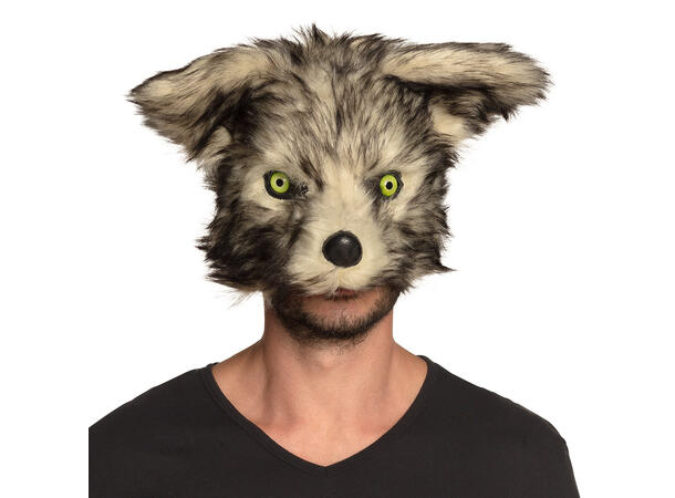 Halvmaske - Ulv - Gråbrun 1 Maske i plys til voksenj 