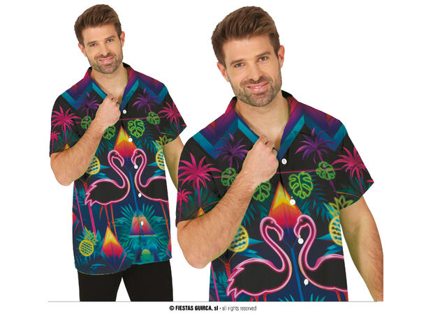 Hawaiiskjorte - Neon Flamingo 1 Herreskjorte - STR 48-50 (M) 