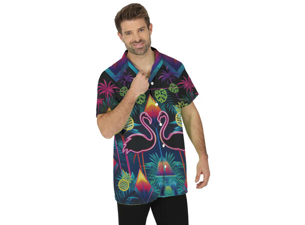 Hawaiiskjorte - Neon Flamingo 1 Herreskjorte - STR 48-50 (M) 