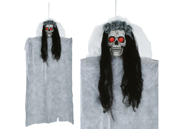 Hengende skjelett m/hår og slør 1 Hengende figur - 95cm 