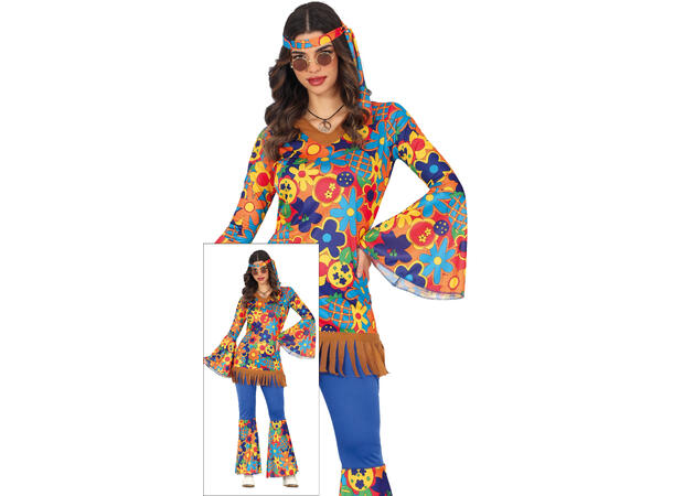 Hippie - Blomster - 3 deler 1 Damekostyme - str 36-38 (S) 