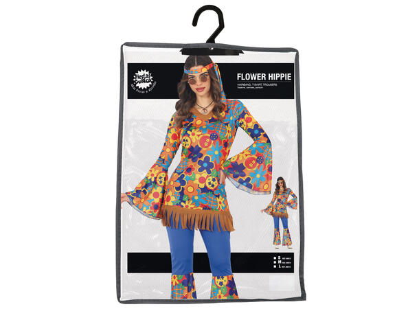 Hippie - Blomster - 3 deler 1 Damekostyme - str 36-38 (S) 