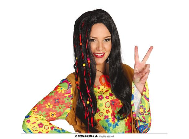 Hippieparykk lang - Sort - 70-tall 1 Parykk i syntetisk hår - Dame 