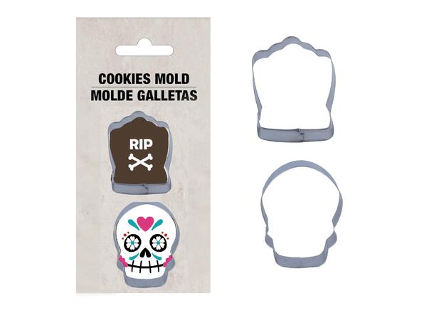 Hodeskalle og Gravstein 2 Kakeutstikkere i metall 