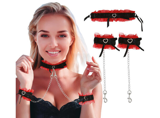 Håndjern med halsbånd og lenke 1 Sett til voksen 