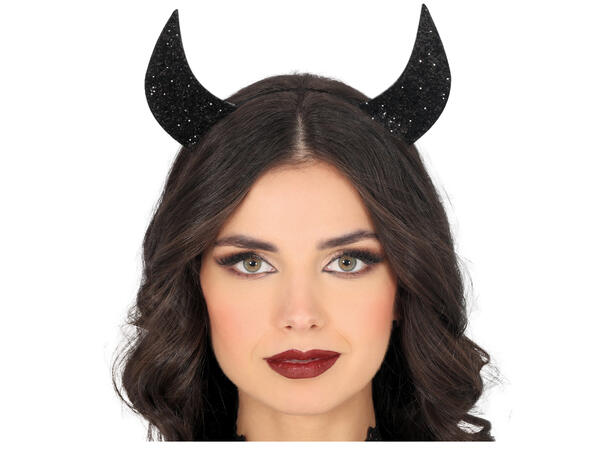 Hårbøyle - Djevelhorn - Sorte glitter 1 Hårbøyle i metall/PVC 