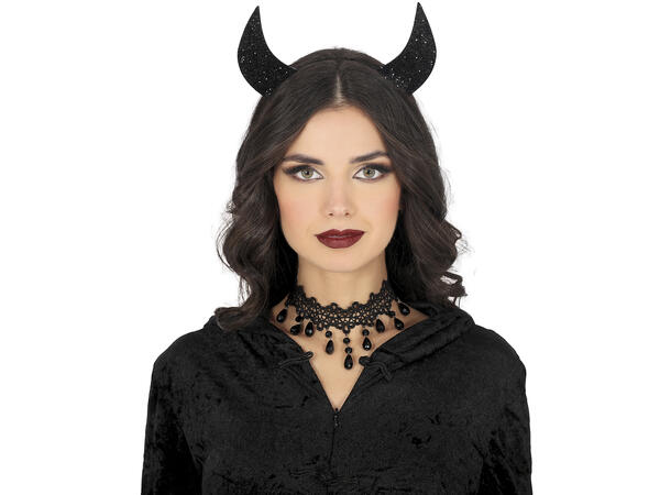 Hårbøyle - Djevelhorn - Sorte glitter 1 Hårbøyle i metall/PVC 