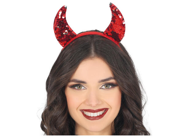 Hårbøyle - Røde djevelhorn m/Paljetter 1 Hårbøyle i PVC/Polyester 