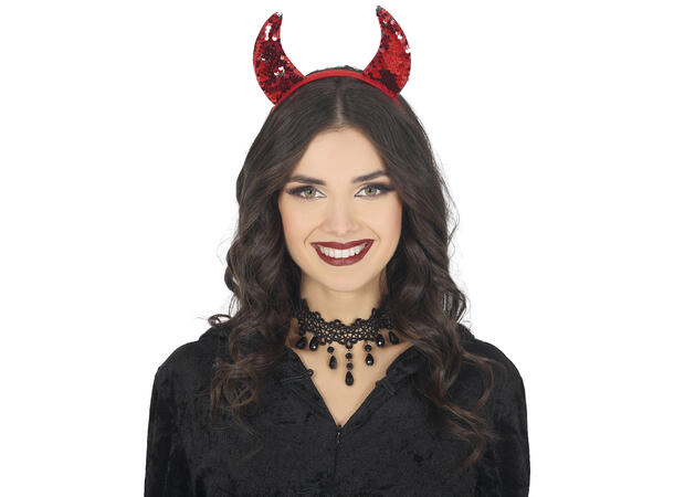 Hårbøyle - Røde djevelhorn m/Paljetter 1 Hårbøyle i PVC/Polyester 