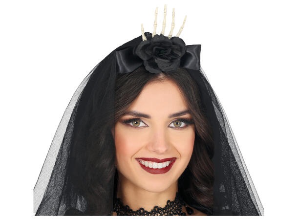 Hårbøyle - Sorte blomster og slør 1 Hårbøyle i PVC/Polyester 