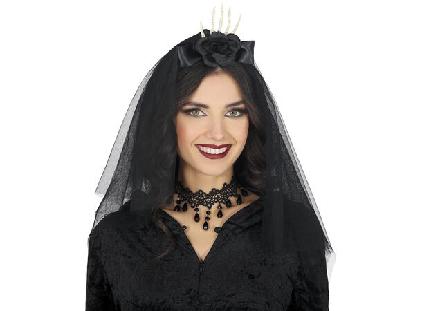 Hårbøyle - Sorte blomster og slør 1 Hårbøyle i PVC/Polyester 