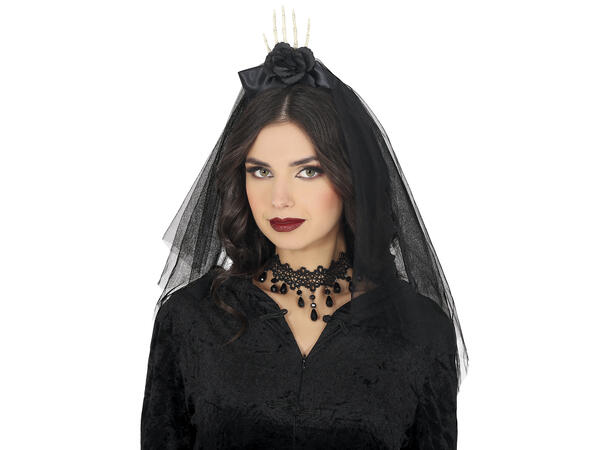 Hårbøyle - Sorte blomster og slør 1 Hårbøyle i PVC/Polyester 