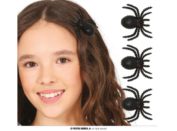 Hårspenner til barn - Edderkopper 3 Hårspenner i PVC - 3cm 