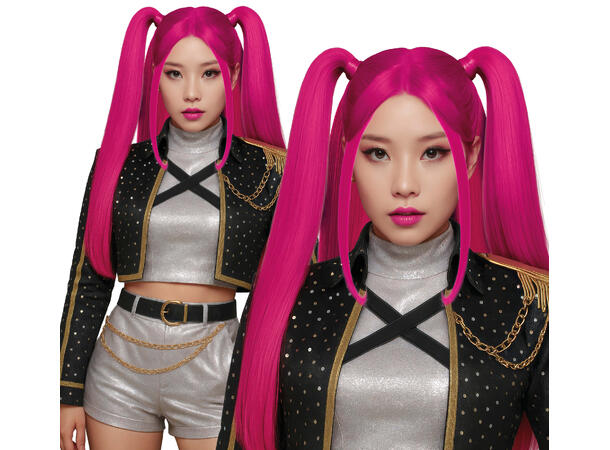 K-pop - Pink - Parykk  m/Musefletter 1 Parykk i kunstig hår - Ungdom - Lang 