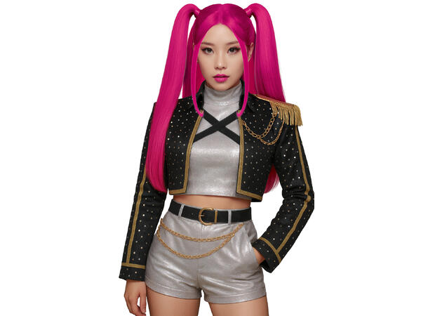 K-pop - Pink - Parykk  m/Musefletter 1 Parykk i kunstig hår - Ungdom - Lang 