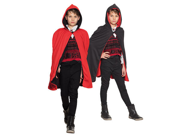Kappe m/hette - Vendbar - Sort/Rød 1 Kappe i stoff til barn - 115cm 