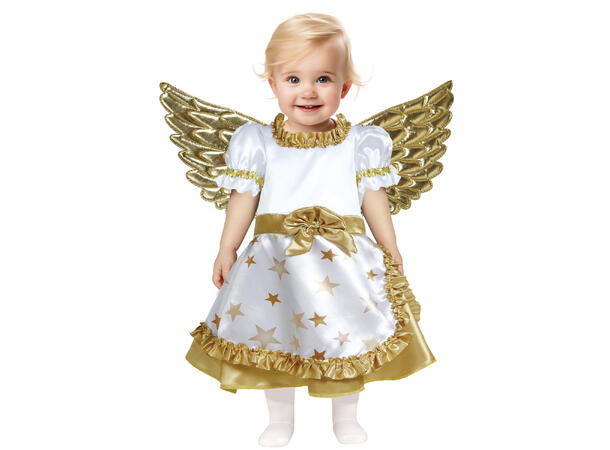 Kjole m/englevinger - Hvit/gull 1 Babykostyme til jente - Str 18-24 Mnd 