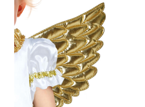 Kjole m/englevinger - Hvit/gull 1 Babykostyme til jente - Str 18-24 Mnd 