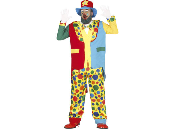 Klovn - Fargerik m/prikker - 5 deler 1 Herrekostyme - str 54-56 (XL) 