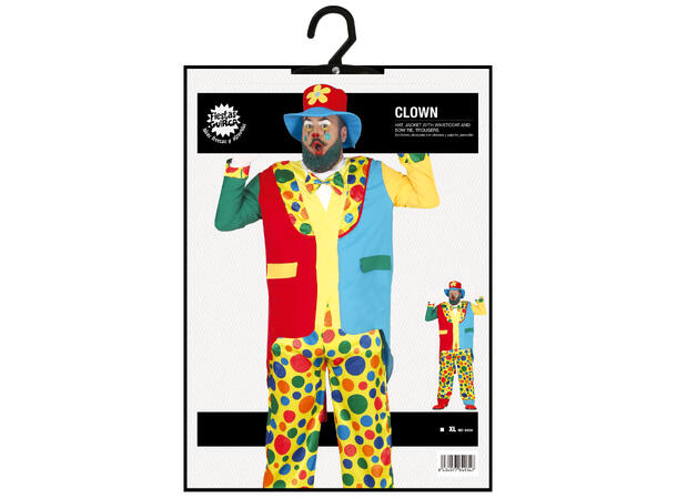 Klovn - Fargerik m/prikker - 5 deler 1 Herrekostyme - str 54-56 (XL) 