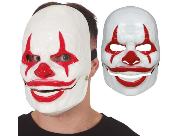 Klovnemaske - Hvit m/røde lepper 1 Maske i PVC 